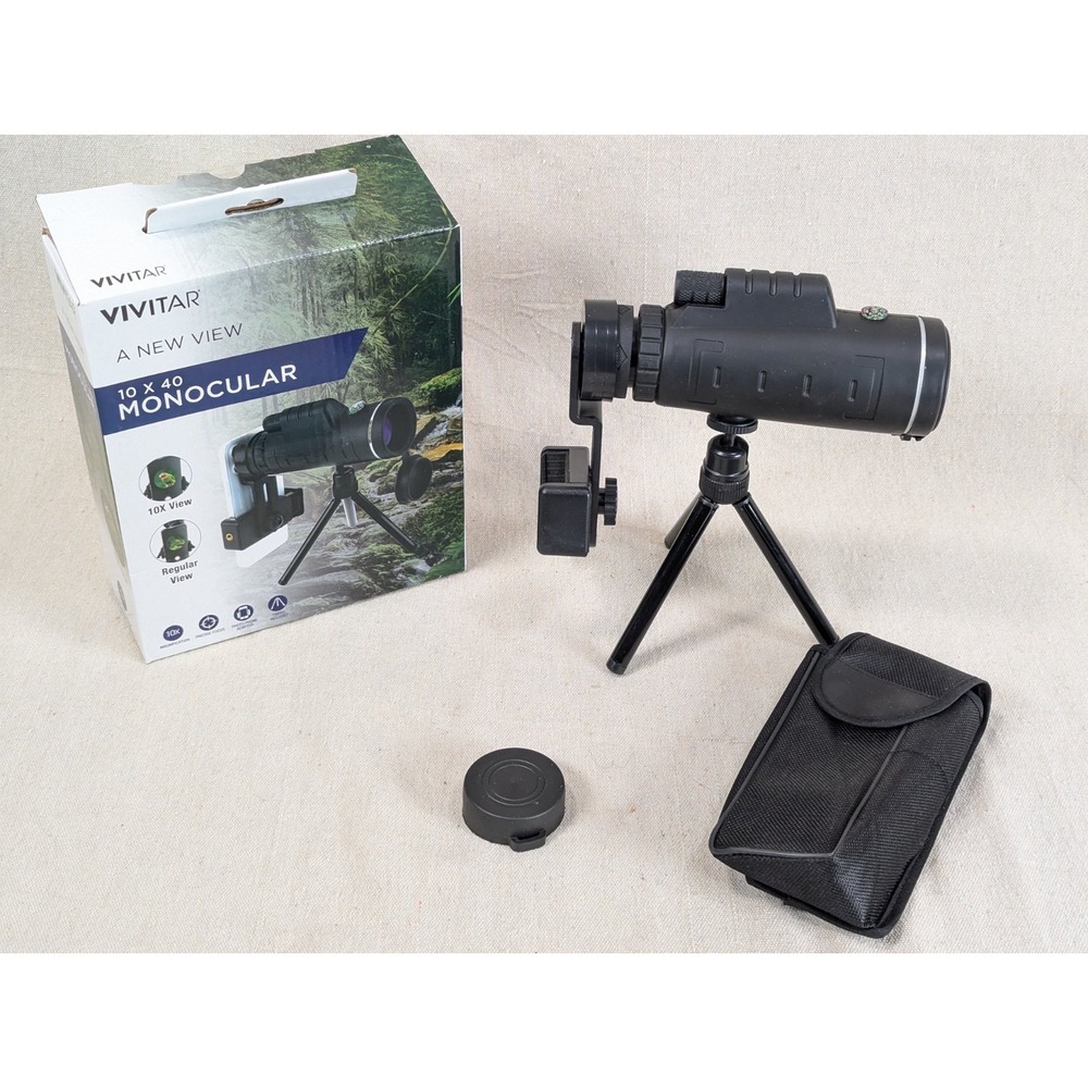 Vivitar 10x40 Monocular Kit with Smartphone Adapter and Tripod Black VIV-MC-1040
